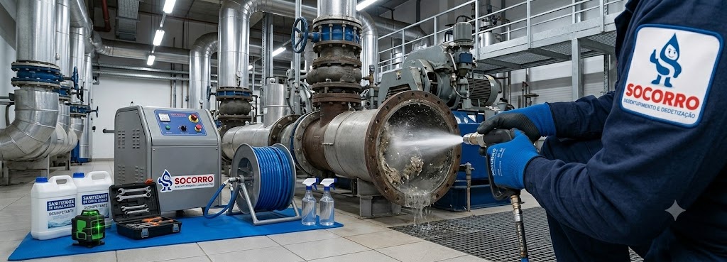 Profissional realizando Desentupimento, Hidrojateamento e Manutenção Preventiva Industrial em Navegantes